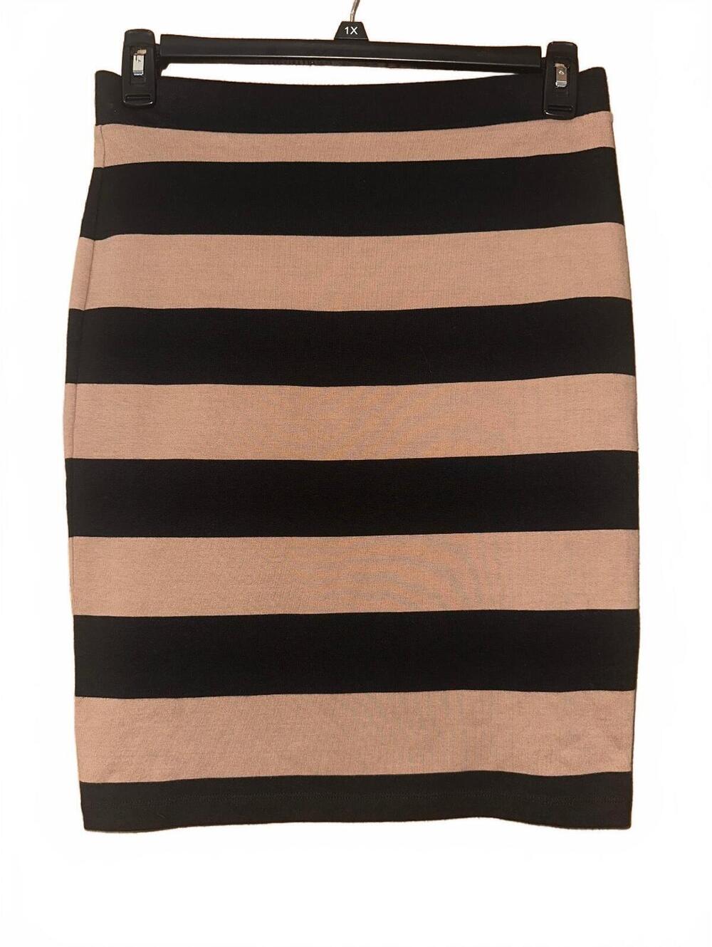Forever 21 Women's Large Striped Pencil Skirt Beige and Black